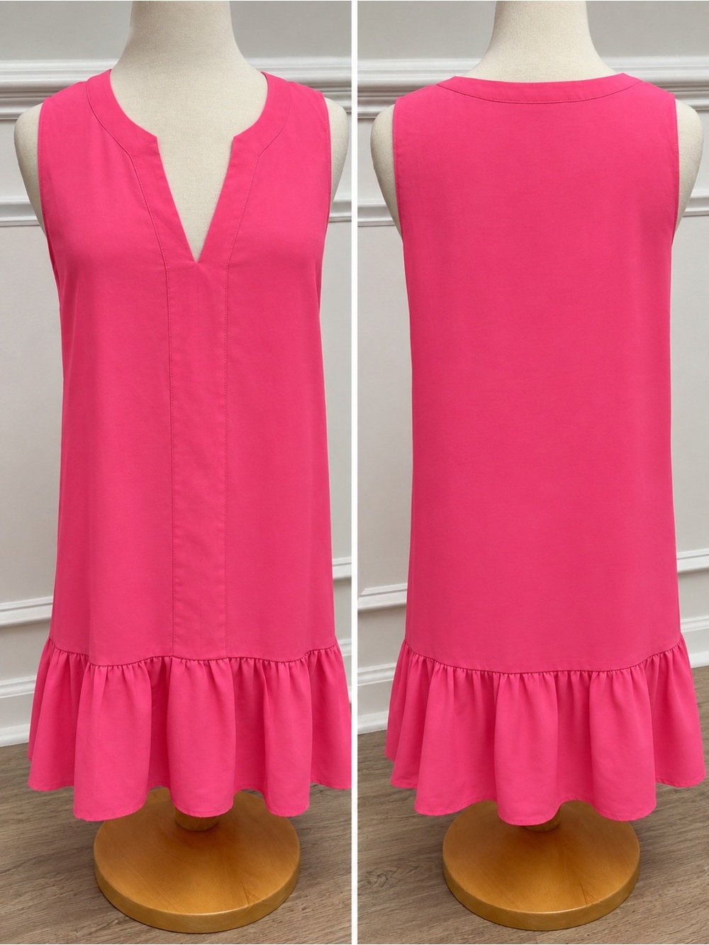 Lilly Pulitzer Hot Pink Sleeveless V-Neck Ruffle Hem Top